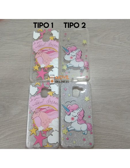 Funda de dibujos con purpurina para Samsung Galaxy J4 2018