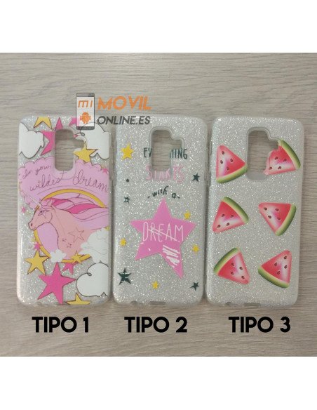 Funda de dibujos con purpurina para Samsung J8 2018