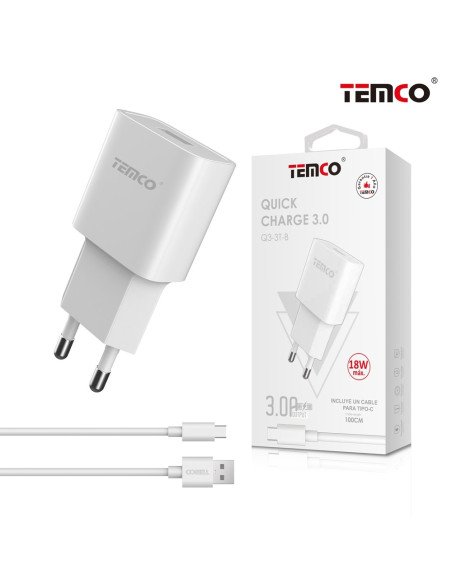 Cargador carga rapida calidad QC 3.0 + Cable Tipo C