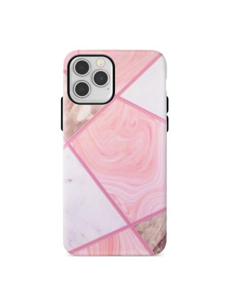 Funda Gel Relieve IPhone 12 / 12 Pro - Mármol Geométrico Rosa
