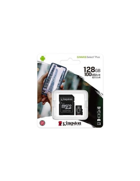 Tarjeta de Memoria Kingston CANVAS Select Plus 128GB microSD XC con Adaptador/ Clase 10/ 100MBs