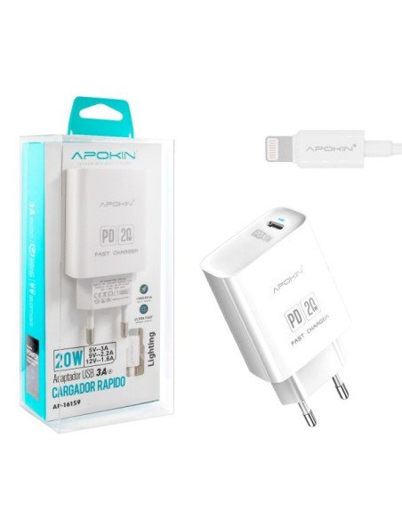 Cargador de Carga Rápida 20W 3.1 Q.C Hembra Tipo-C + Cable Lighting