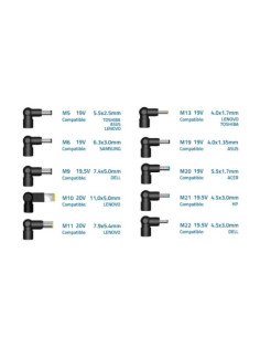 Cargador de Portátil 3GO ALIM65AS/ 65W/ Automático/ 10 Conectores/ Voltaje 18.5-20V/ 1 USB