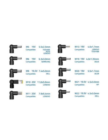 Cargador de Portátil 3GO ALIM65AS/ 65W/ Automático/ 10 Conectores/ Voltaje 18.5-20V/ 1 USB