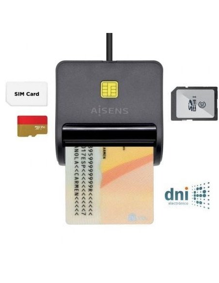 Lector de DNI y Tarjetas Aisens ASCR-SN02SD-BK/ USB 2.0/ Negro