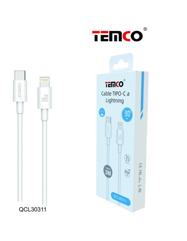 Cable Tipo C a Lightning 3A 3m PD30W Blanco